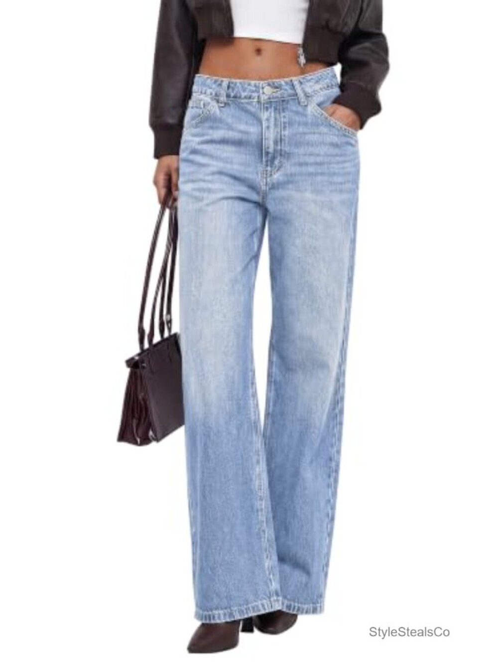 Women's High Rise Wide Leg Stretch Denim Jeans Casual - Picture 4 of 6